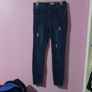 Women's Dark Blue Distressed Jeans